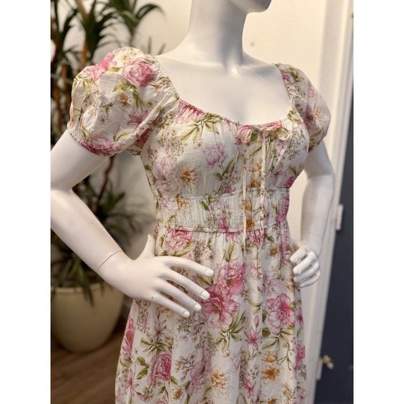 Blu Pepper Smocked Mini Dress L/8/10 Puff Sleeve Square Neck Fit & Flare Cottage - Picture 3 of 11